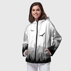 Ветровка с капюшоном женская Птицы над лесом, цвет: 3D-черный — фото 2