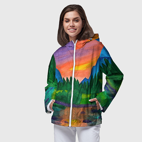 Женская ветровка Закат на реке / 3D-Белый – фото 3