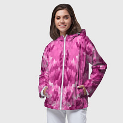 Ветровка с капюшоном женская Яркий малиново-розовый геометрический узор, цвет: 3D-белый — фото 2