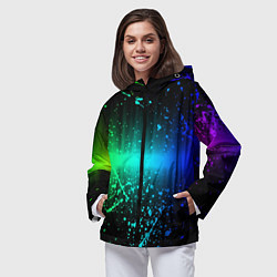 Ветровка с капюшоном женская Неоновая абстракция, цвет: 3D-черный — фото 2