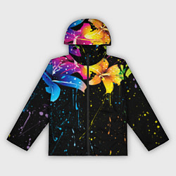 Ветровка с капюшоном женская Цветные лилии, цвет: 3D-черный
