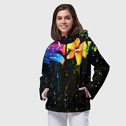 Ветровка с капюшоном женская Цветные лилии, цвет: 3D-черный — фото 2