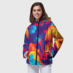 Ветровка с капюшоном женская Пестрые красочные разводы, цвет: 3D-черный — фото 2