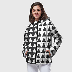 Ветровка с капюшоном женская Черно-белые треугольники паттерн, цвет: 3D-черный — фото 2