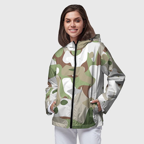 Женская ветровка Камуфляж зимний лес крупный / 3D-Черный – фото 3