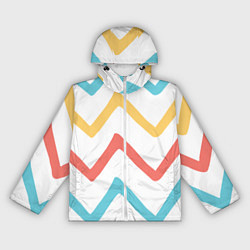 Ветровка с капюшоном женская Волнообразные жёлтые, красные и синие линии, цвет: 3D-белый