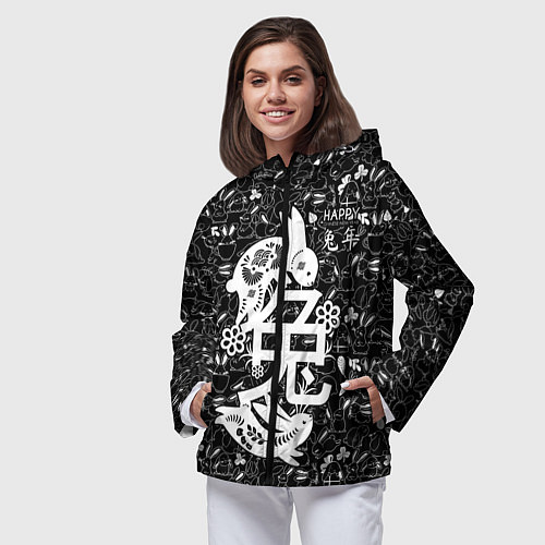 Женская ветровка Happy chinese new year, black bunnies / 3D-Черный – фото 3