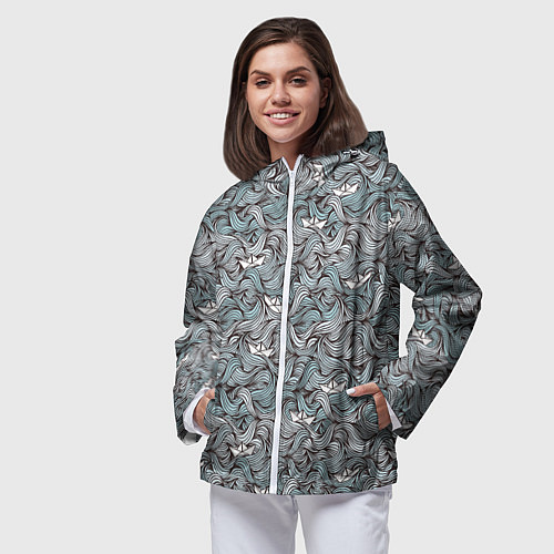 Женская ветровка Кораблик бумажный на волнах / 3D-Белый – фото 3