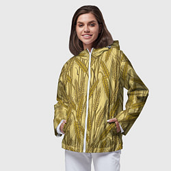 Ветровка с капюшоном женская Винтажные колоски пшеницы, цвет: 3D-белый — фото 2