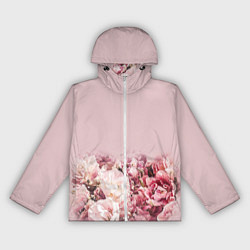 Ветровка с капюшоном женская Нежные розовые цветы в букете, цвет: 3D-белый