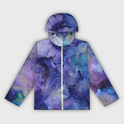 Ветровка с капюшоном женская Акварельная абстракция в синих тонах, цвет: 3D-белый