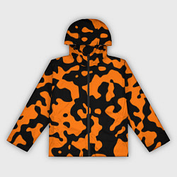 Ветровка с капюшоном женская Чёрные абстрактные пятна на оранжевом фоне, цвет: 3D-черный