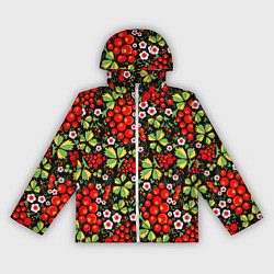 Ветровка с капюшоном женская Русские узоры - цветы и ягоды, цвет: 3D-белый