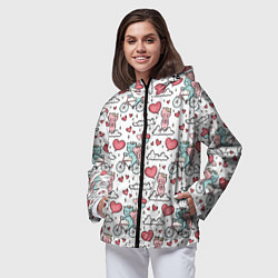 Ветровка с капюшоном женская Влюблённые кот и кошка на велосипеде, цвет: 3D-черный — фото 2