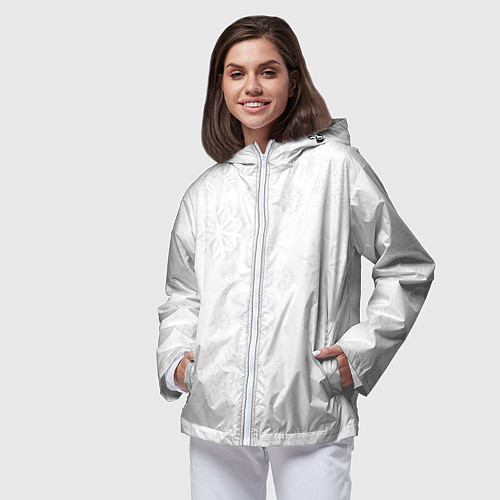 Женская ветровка Белые новогодние снежинки / 3D-Белый – фото 3