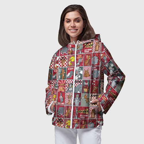 Женская ветровка Новогодний паттерн Том и Джерри / 3D-Белый – фото 3