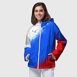 Ветровка с капюшоном женская Флаг России - триколор, цвет: 3D-белый — фото 2