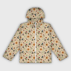 Ветровка с капюшоном женская Растения на бежевом фоне, цвет: 3D-белый