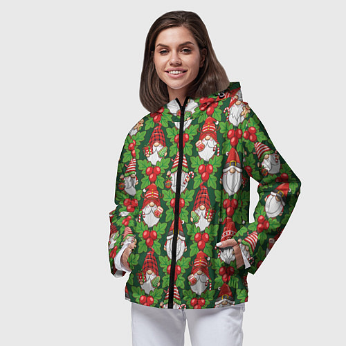 Женская ветровка Новогодние гномы - паттерн / 3D-Черный – фото 3