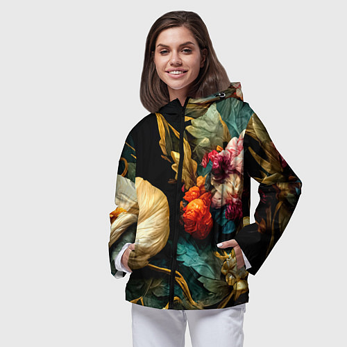 Женская ветровка Винтажные цветы акварелью / 3D-Черный – фото 3