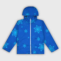 Ветровка с капюшоном женская Снежинки - синий, цвет: 3D-белый