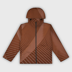 Ветровка с капюшоном женская Абстрактные белые линии на коричневом паттерне, цвет: 3D-черный
