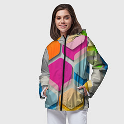 Ветровка с капюшоном женская Абстрактные разноцветные геометрические фигуры, цвет: 3D-черный — фото 2