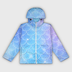 Ветровка с капюшоном женская Голубая чешуя русалки - паттерн, цвет: 3D-белый