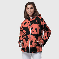 Ветровка с капюшоном женская С красными пандами, цвет: 3D-белый — фото 2