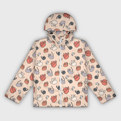 Ветровка с капюшоном женская Коты рисованные, цвет: 3D-белый