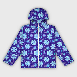 Ветровка с капюшоном женская Снежинки со звездами в синем небе, цвет: 3D-белый