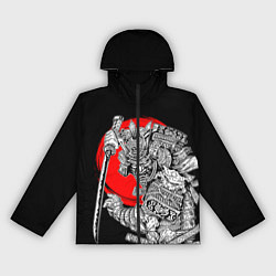 Ветровка с капюшоном женская Самурай с мечом на черном фоне, цвет: 3D-черный