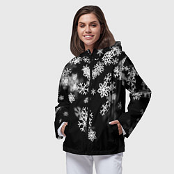 Ветровка с капюшоном женская Белые снежинки, цвет: 3D-черный — фото 2