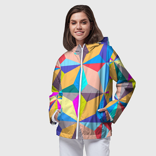 Женская ветровка Полностью разноцветный ромбический паттерн / 3D-Белый – фото 3