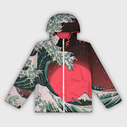 Ветровка с капюшоном женская Японская волна в красном цвете, цвет: 3D-белый