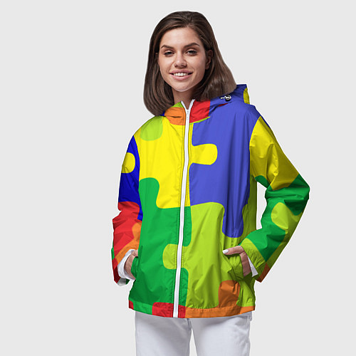 Женская ветровка Пазлы разноцветные / 3D-Белый – фото 3