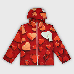 Ветровка с капюшоном женская Красные сердца на красном фоне, цвет: 3D-белый