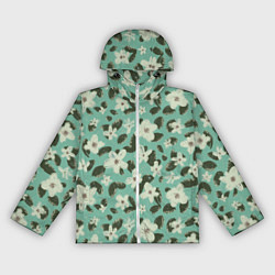 Ветровка с капюшоном женская Абстрактные цветы на мятном фоне, цвет: 3D-белый