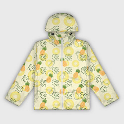 Ветровка с капюшоном женская Узор из ананасов на желтом фоне, цвет: 3D-белый