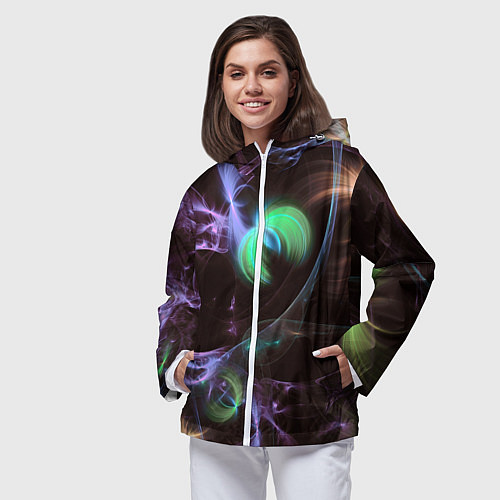 Женская ветровка Магические фиолетовые волны и цветные космические / 3D-Белый – фото 3