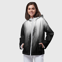 Ветровка с капюшоном женская Красивый лес и туман, цвет: 3D-белый — фото 2