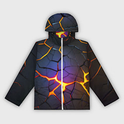 Ветровка с капюшоном женская Неоновые трещины - лава, цвет: 3D-белый