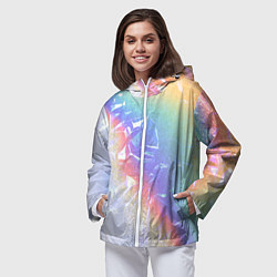 Ветровка с капюшоном женская Голография и пленка - текстура, цвет: 3D-белый — фото 2