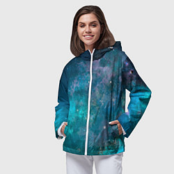Ветровка с капюшоном женская Абстрактный светло-синий космос и звёзды, цвет: 3D-белый — фото 2
