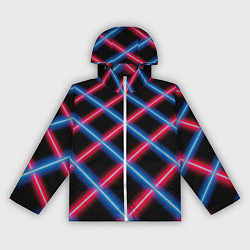 Ветровка с капюшоном женская Сетка из красного и синего неона, цвет: 3D-белый