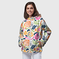 Ветровка с капюшоном женская Геометрический паттерн, цвет: 3D-белый — фото 2