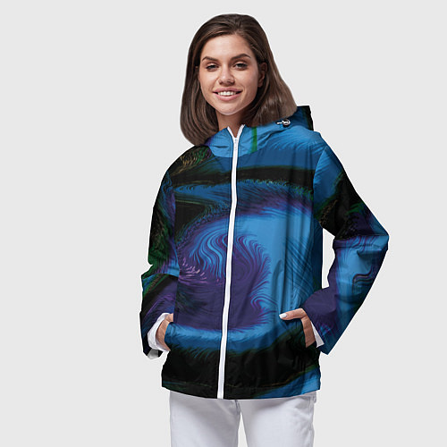 Женская ветровка Голубой и фиолетовый абстракт / 3D-Белый – фото 3