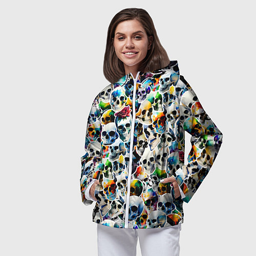 Женская ветровка Акварельные черепа / 3D-Белый – фото 3
