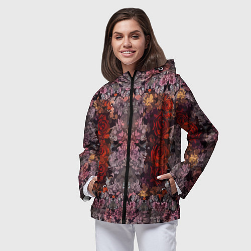 Женская ветровка Розы и сирень / 3D-Черный – фото 3