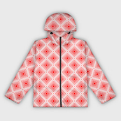 Ветровка с капюшоном женская Красный ромбический паттерн, цвет: 3D-черный